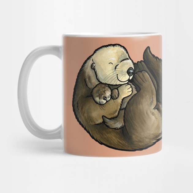 Sea otter and baby by animalartbyjess